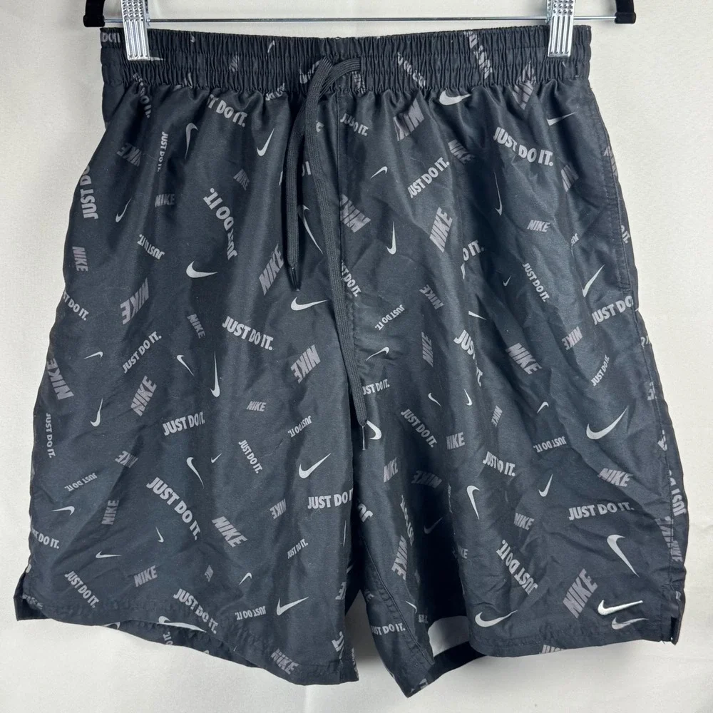 Nike Mens XL Black Just Do It Logo Print Swim Trunks Mesh Lined Shorts RN37763